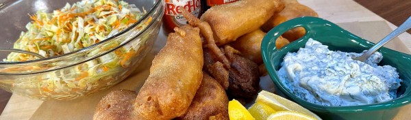 Beer Batter Fish Sticks with Tangy Tartar Sauce and Oil & Vinegar Slaw | Rachael Ray Beer Batter Fish Sticks with Tangy Tartar Sauce and Oil & Vinegar Slaw | Rachael Ray