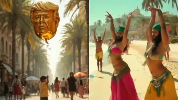 Trump shares AI video of Gaza vision featuring golden statues, bearded belly dancers and Netanyahu on a sunbed Trump shares AI video of Gaza vision featuring golden statues, bearded belly dancers and Netanyahu on a sunbed