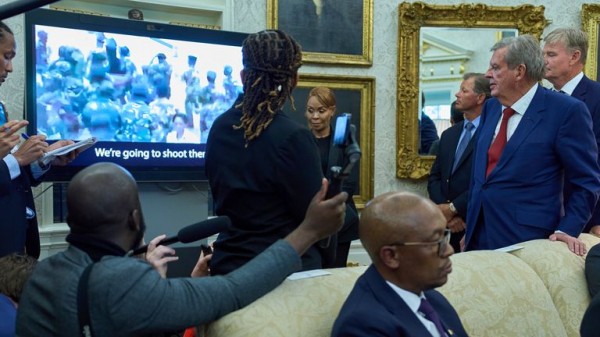 Donald Trump ambushes South African president at White House meeting by playing video alleging 'genocide' Donald Trump ambushes South African president at White House meeting by playing video alleging 'genocide'